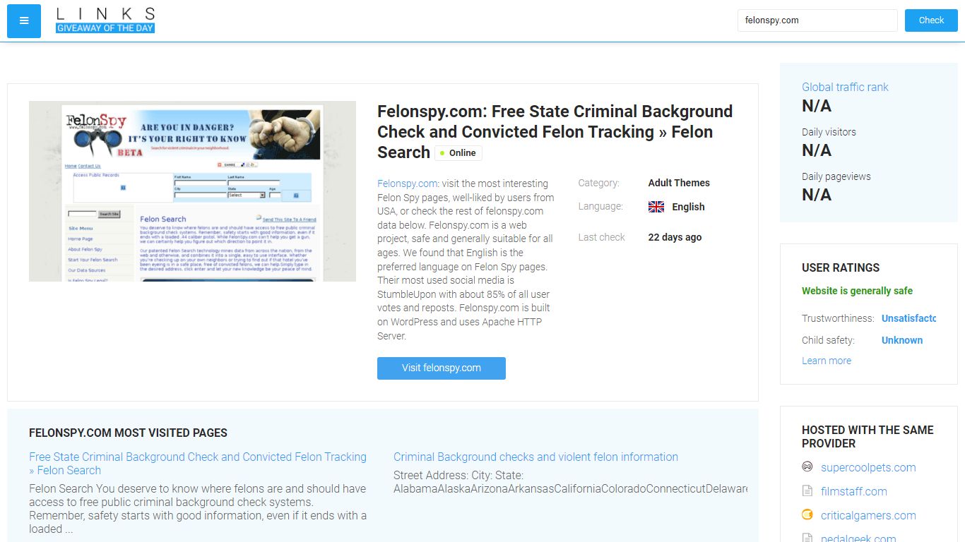 Felonspy.com: Free State Criminal Background Check and Convicted Felon ...